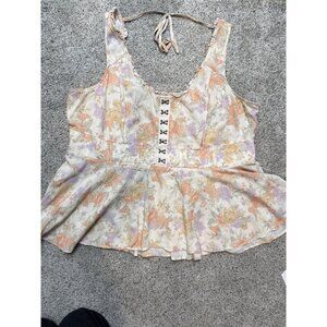 Torrid Womens plusSize 2 Floral Corset-Style Sleeveless Top Tie-Back & Smocked